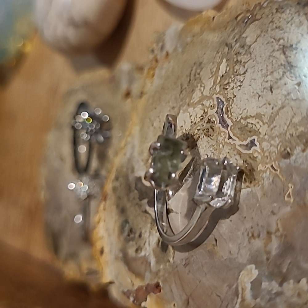 Herkimer and Moldavite Adjustable Sterling Silver Ring - Picture 2 of 2